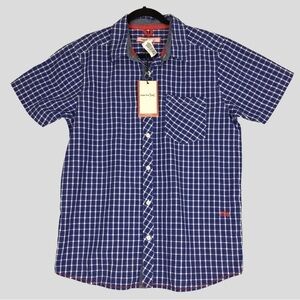 NEW Triple Five Soul Shirt Mens Large Short Sleeve Blue Checker 100% Cotton NWT